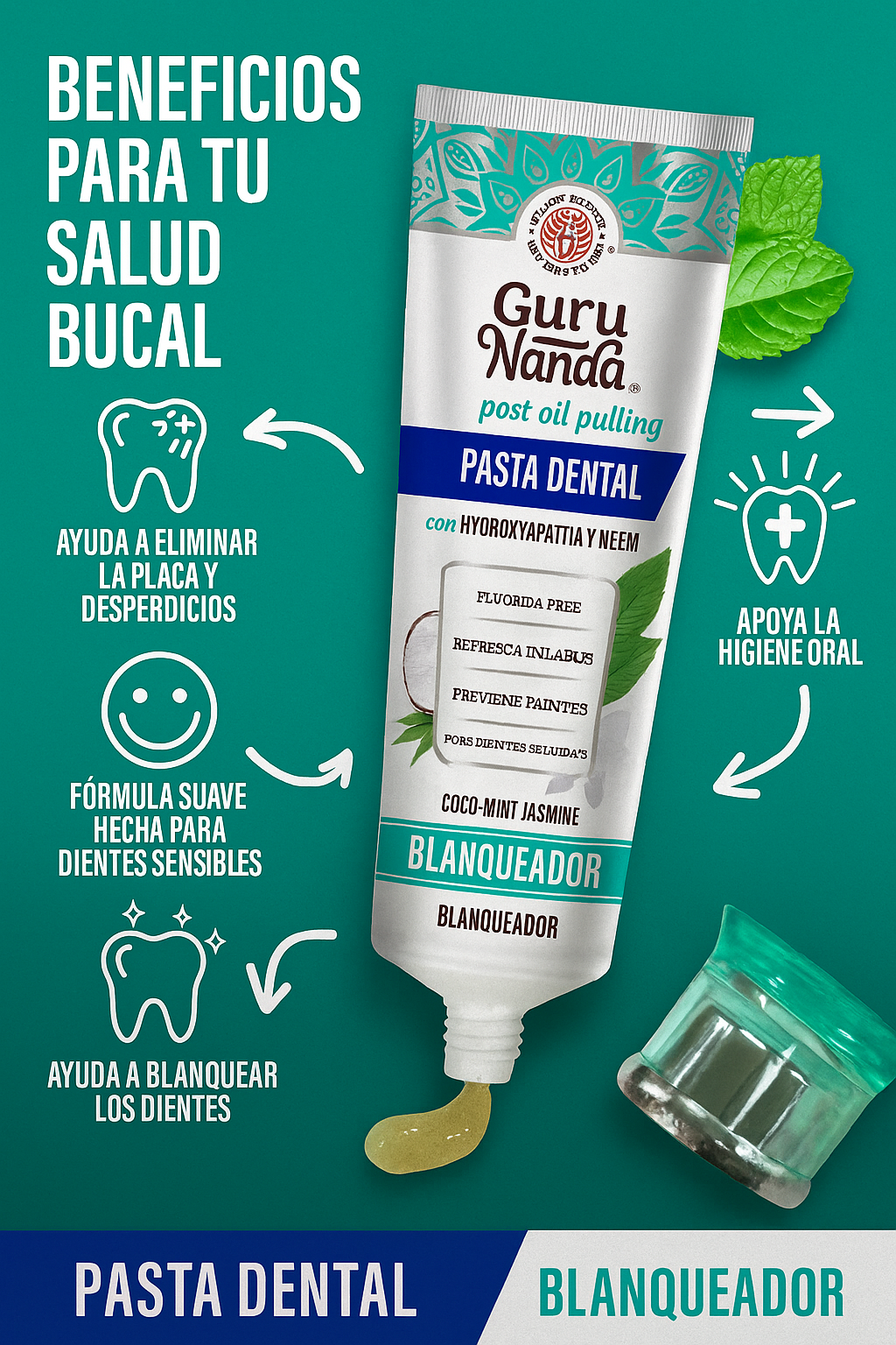 GuruNanda sin Flúor – Elimina caries y blanquea tus dientes de forma natural