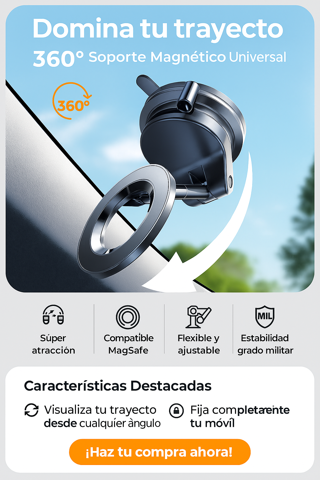 Soporte Magnético Lisen – Fijación MagSafe, Visión 360° y Estabilidad de Grado Militar