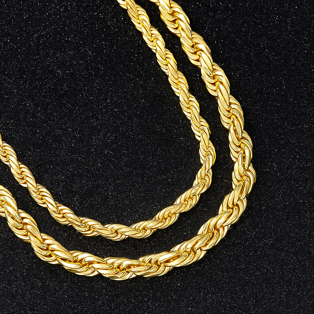 Cadena de Eslabón Torcido Chapada en Oro 14k – Resistente al Agua, Sudor y Fuego, 8mm de Estilo Único y Duradero