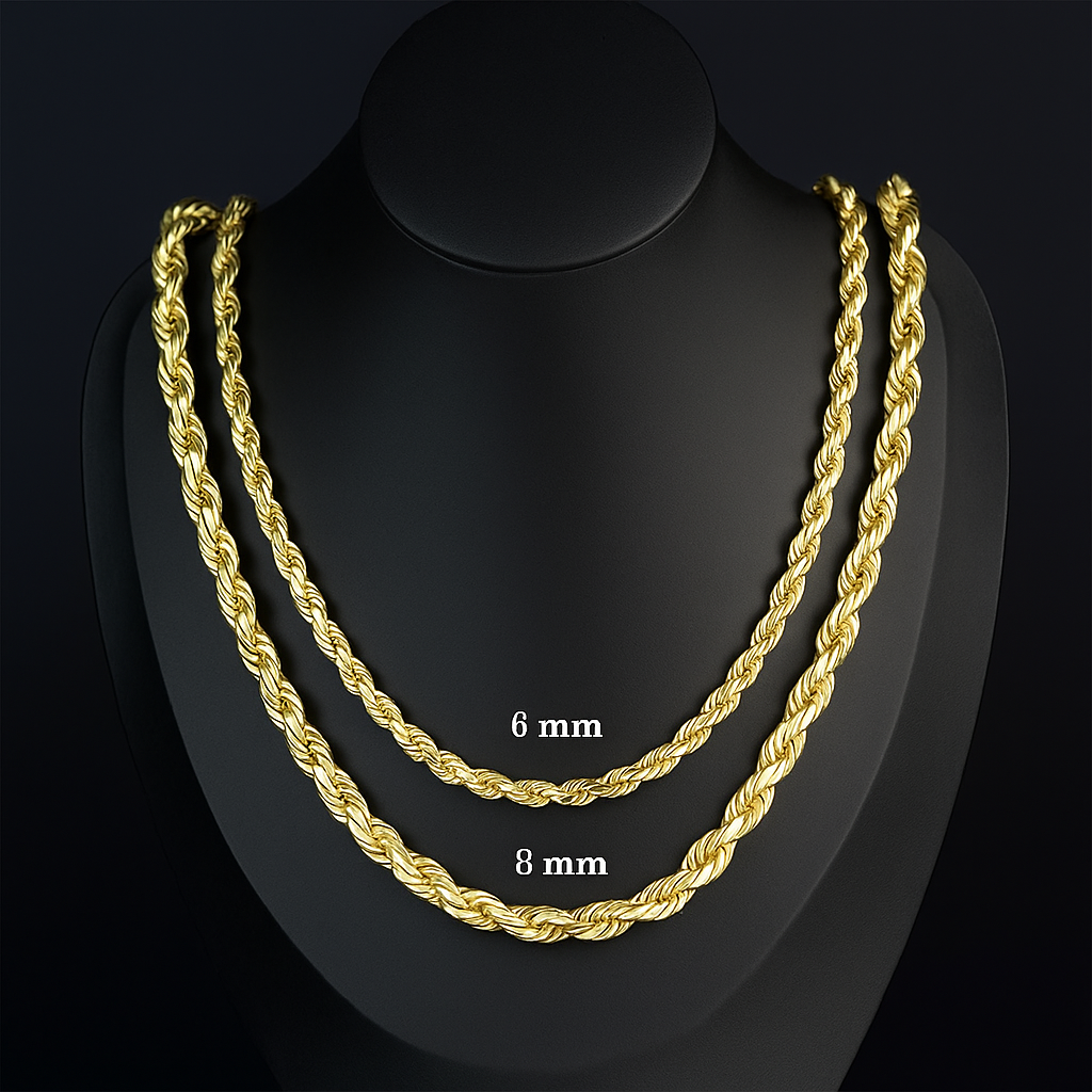Cadena de Eslabón Torcido Chapada en Oro 14k – Resistente al Agua, Sudor y Fuego, 8mm de Estilo Único y Duradero