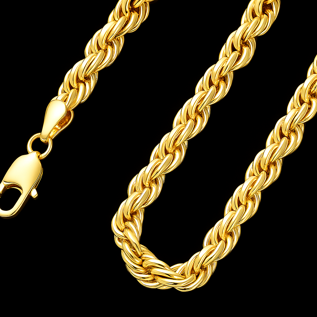 Cadena de Eslabón Torcido Chapada en Oro 14k – Resistente al Agua, Sudor y Fuego, 8mm de Estilo Único y Duradero