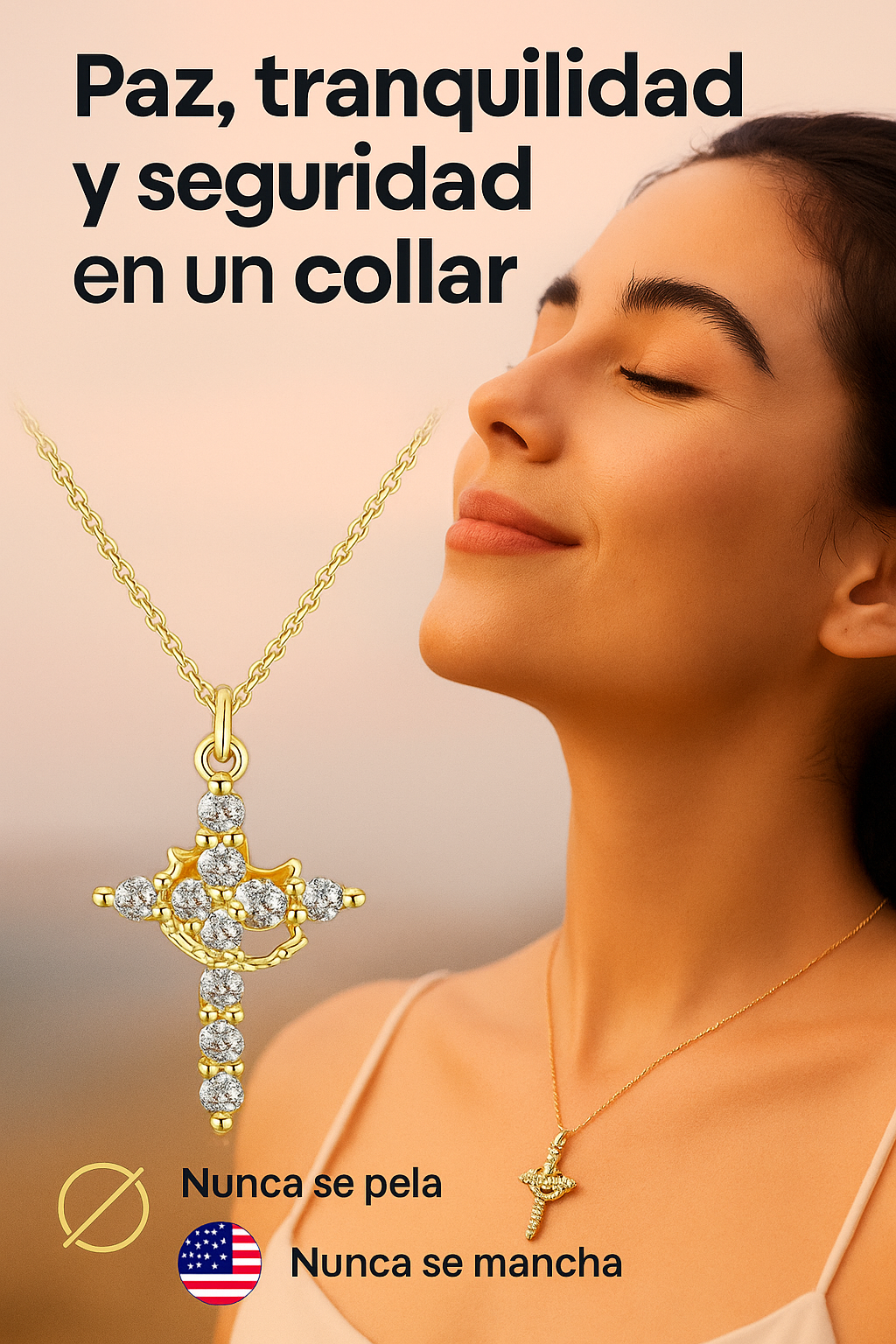 Collar Cruz Corona Giratoria – Fe que te acompaña siempre, tranquilidad en cada momento, seguridad que nunca se mancha