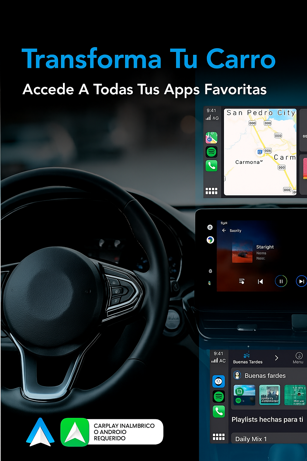 AutoSky Convierte tu carro viejo en un coche moderno con CarPlay inalámbrico en solo 30 segundos.