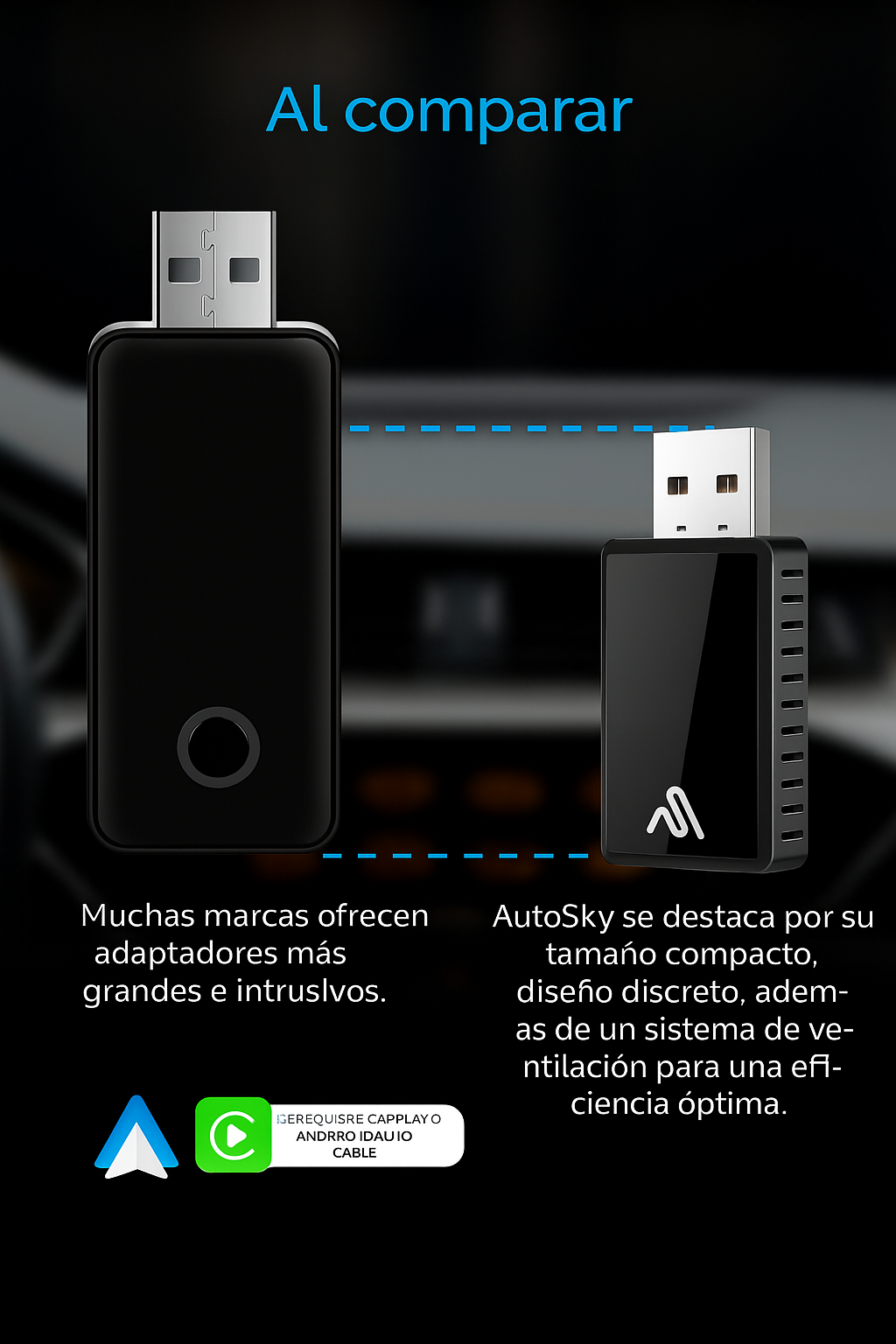 AutoSky Convierte tu carro viejo en un coche moderno con CarPlay inalámbrico en solo 30 segundos.