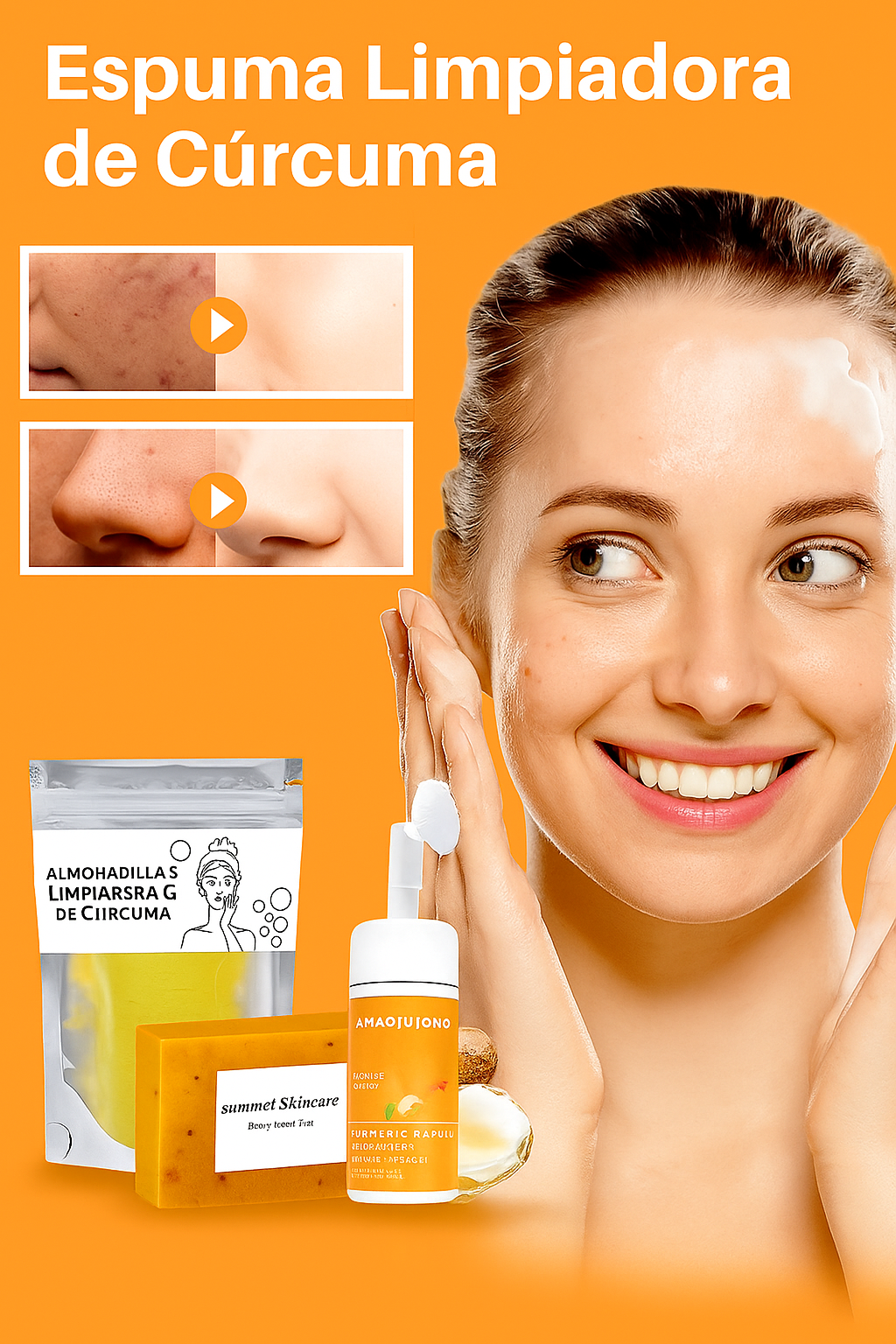 Kit Limpieza Facial de Cúrcuma: Elimina Manchas de Sol, Melasma y Acné