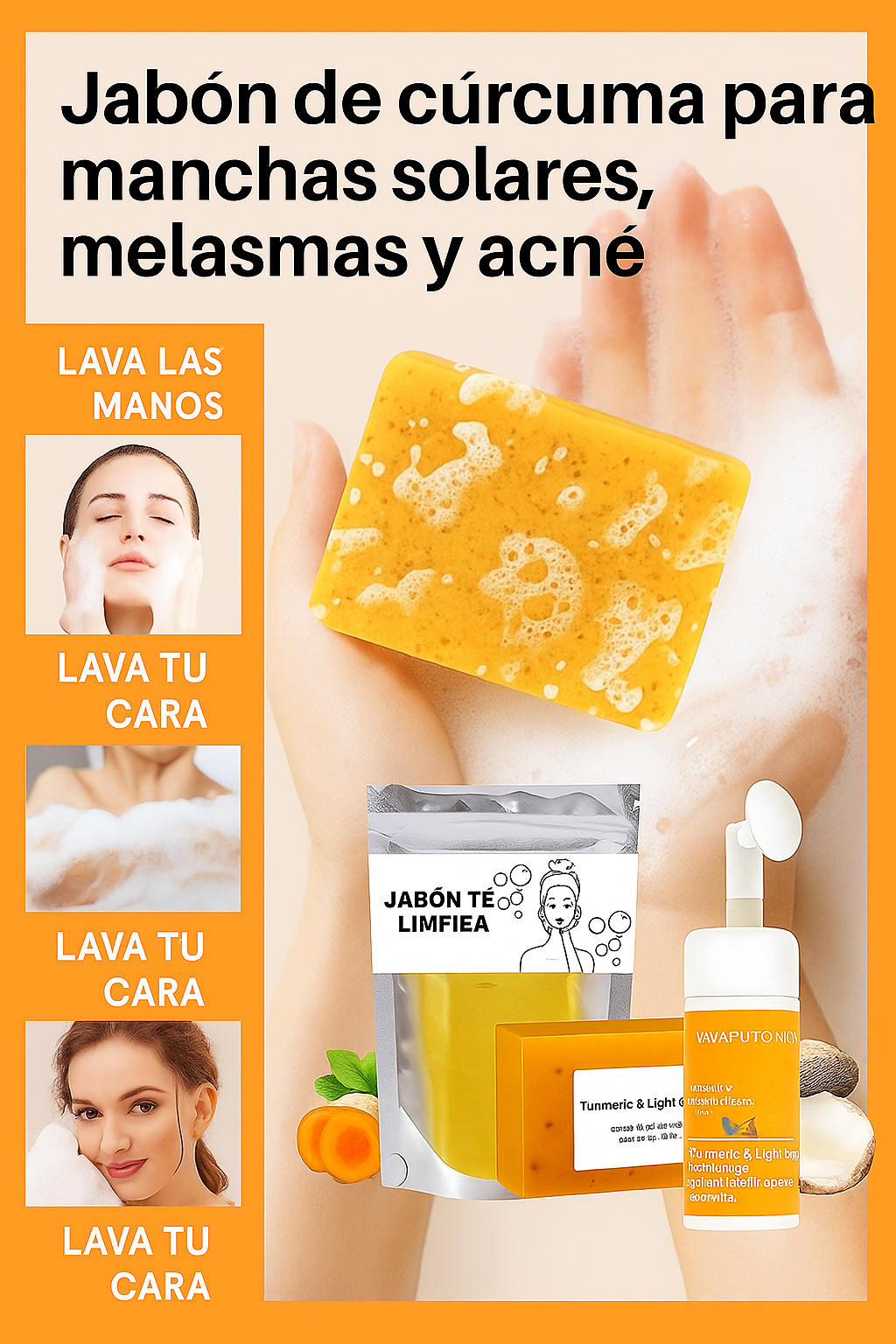 Kit Limpieza Facial de Cúrcuma: Elimina Manchas de Sol, Melasma y Acné