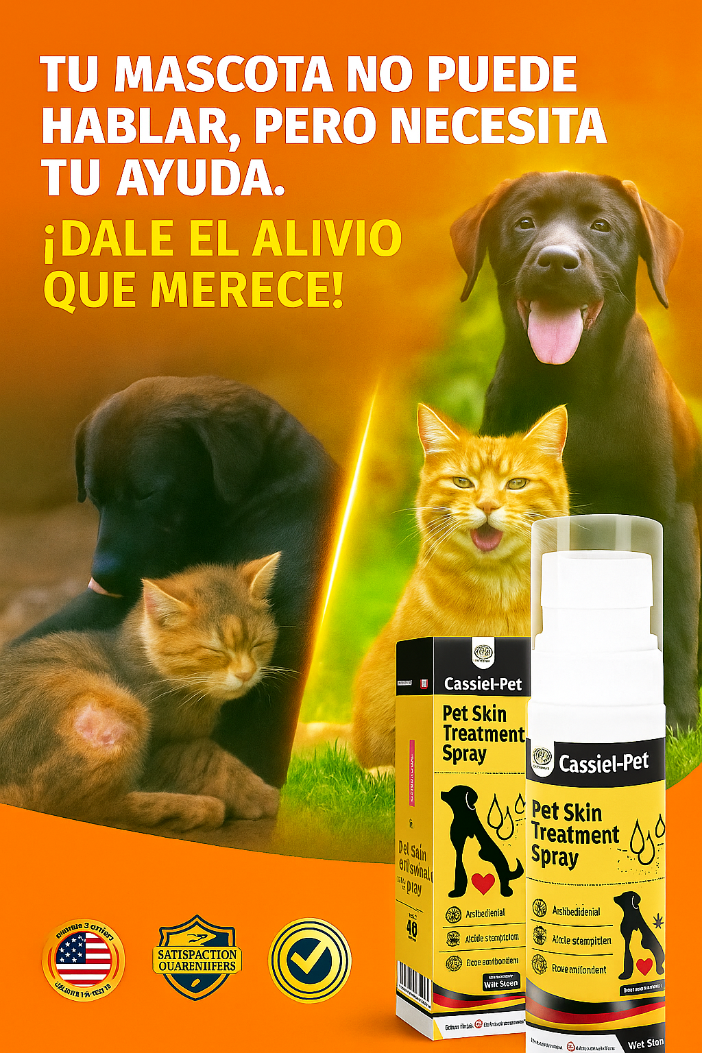Spray Cassiel Pet: ¡Elimina Alergias, Hongos y Peladuras en la Piel de Tu Mascota!