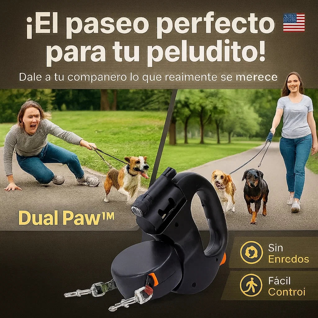 Dual Paw™ ¡Dile Adiós a los Enredos y Controla a Dos Perros con una Sola Mano!