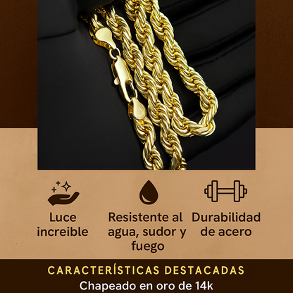 Cadena de Eslabón Torcido Chapada en Oro 14k – Resistente al Agua, Sudor y Fuego, 8mm de Estilo Único y Duradero