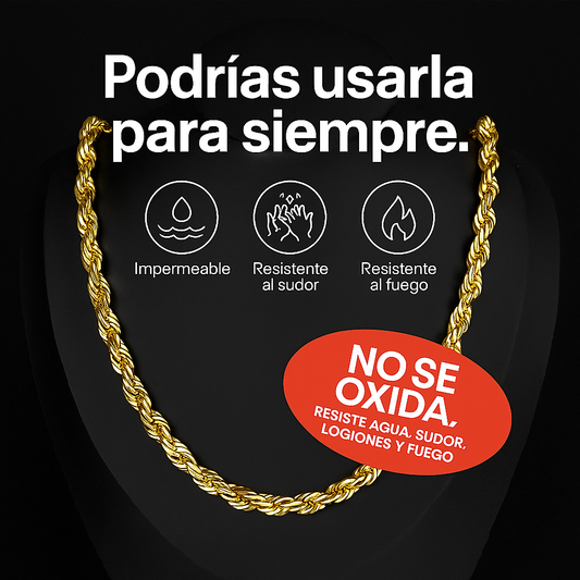 Cadena de Eslabón Torcido Chapada en Oro 14k – Resistente al Agua, Sudor y Fuego, 8mm de Estilo Único y Duradero