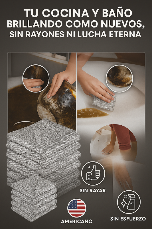 🧽 SteelClean™ – El Paño que Deja tu Cocina y Baño Relucientes en Minutos, Sin Rayar y Sin Esfuerzo x 10 unidades