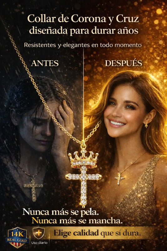 Collar de Corona y Cruz — Nunca Más se Pela, Nunca Más se Mancha. Resistente al Agua, al Sudor y al Mar