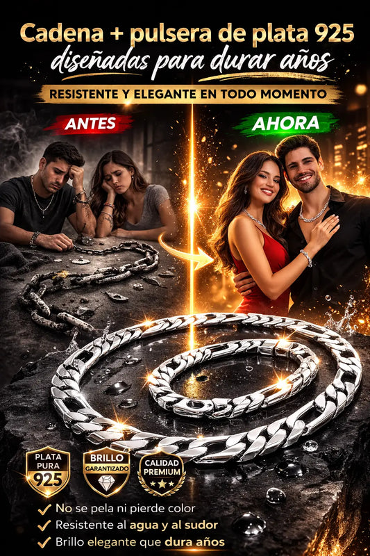 Cadena + pulsera de plata 925 — Nunca más se pela, nunca más se mancha. Resistente al agua, al sudor y al mar