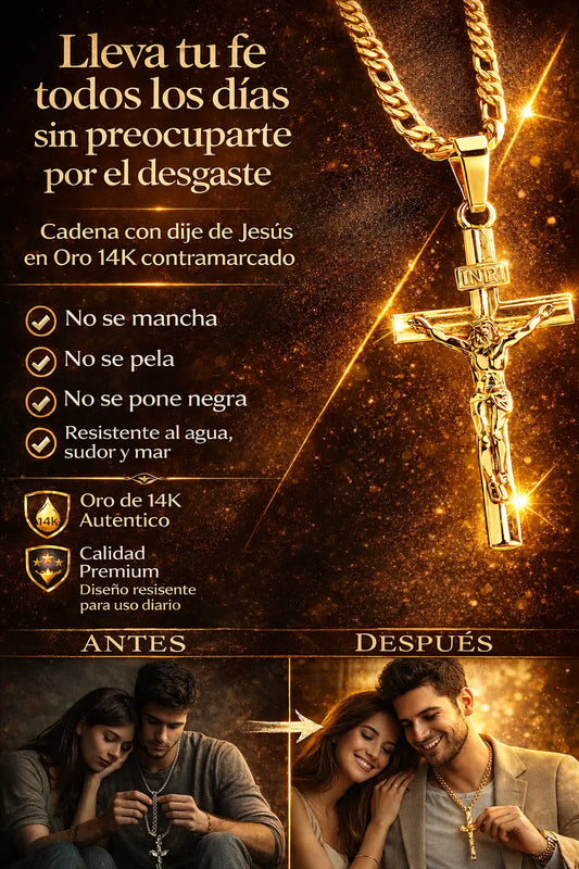 Cadena con dije de Jesús de oro 14K: ¡Nunca más preocupaciones por el desgaste! Resistente al agua, sudor y mar