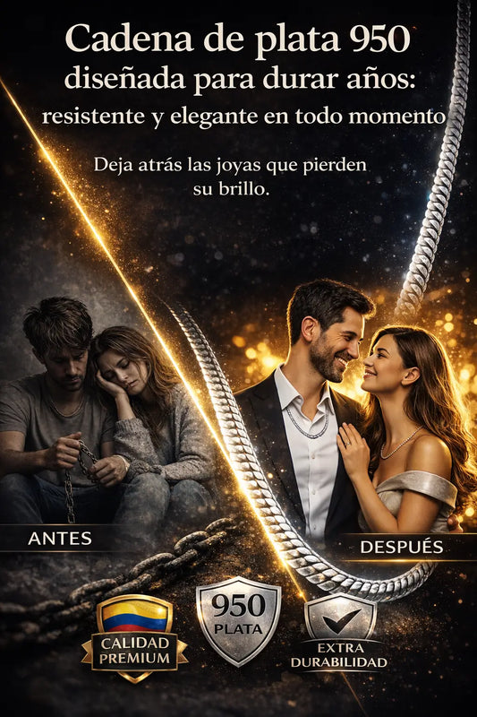 Cadena de plata 950 — Nunca más se pela, nunca más se mancha. Resistente al agua, al sudor y al mar.