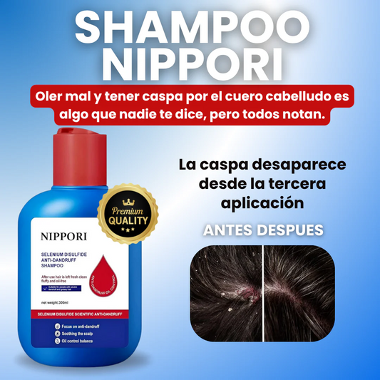 SHAMPOO NIPPORI -Adiós Caspa, Mal Olor y Picazón en 3 Aplicaciones.